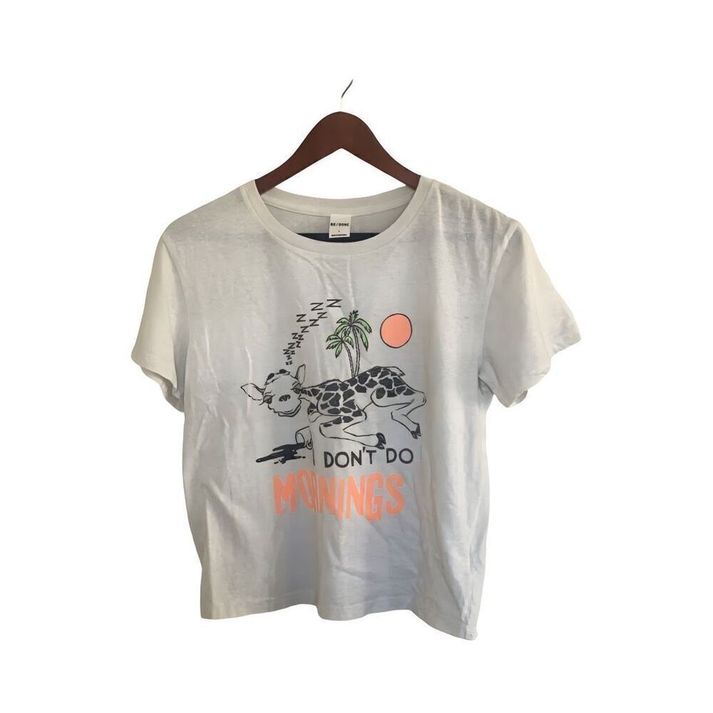 Re/Done 70s Vintage White I Don’t Do Mornings Giraffe Graphic Tee - Size Large
